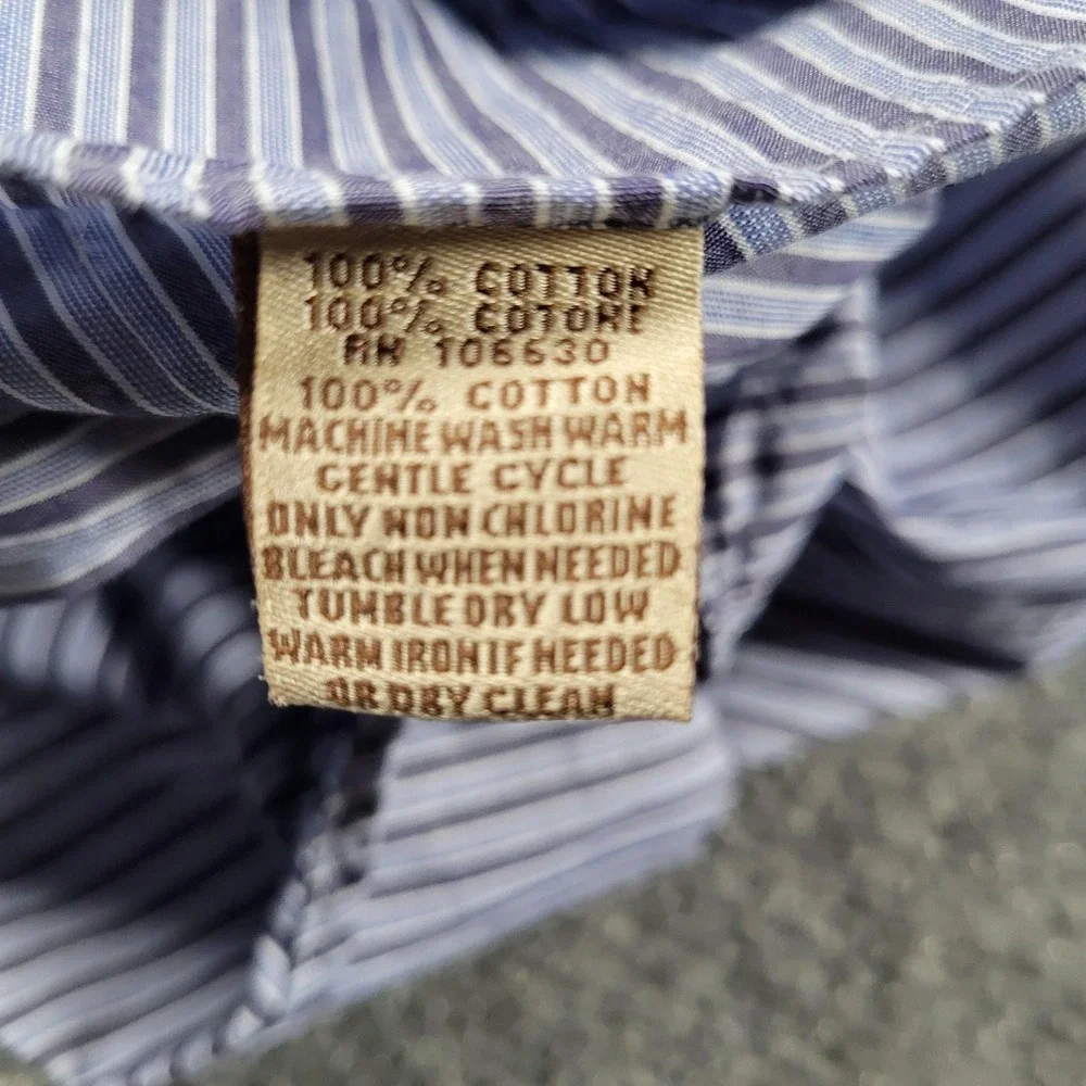 Made In Italy Shirt Mens Large Blue White Stripe Button Down Dress 100%‎ Cotton
